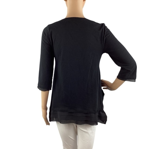 LOGO Lori Goldstein Asymmetrical Hem Top with Chiffon Trim Size XS Black - Picture 5 of 7